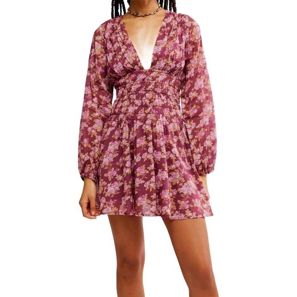 NEW FREE PEOPLE keep you mini dress in berry combo - Picture 1 of 2